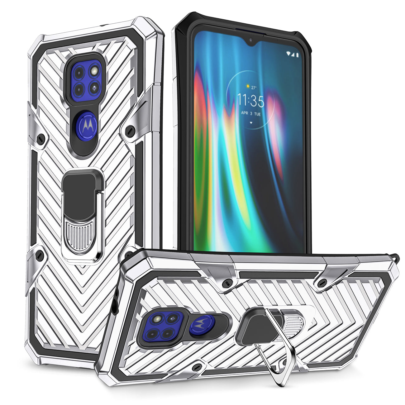Reiko Kickstand Anti-Shock And Anti Falling Case for Moto G9/G9 PLAY In Silver